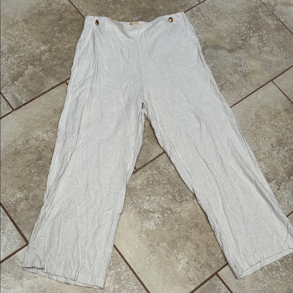 Michael Kors khaki stripped linen pants